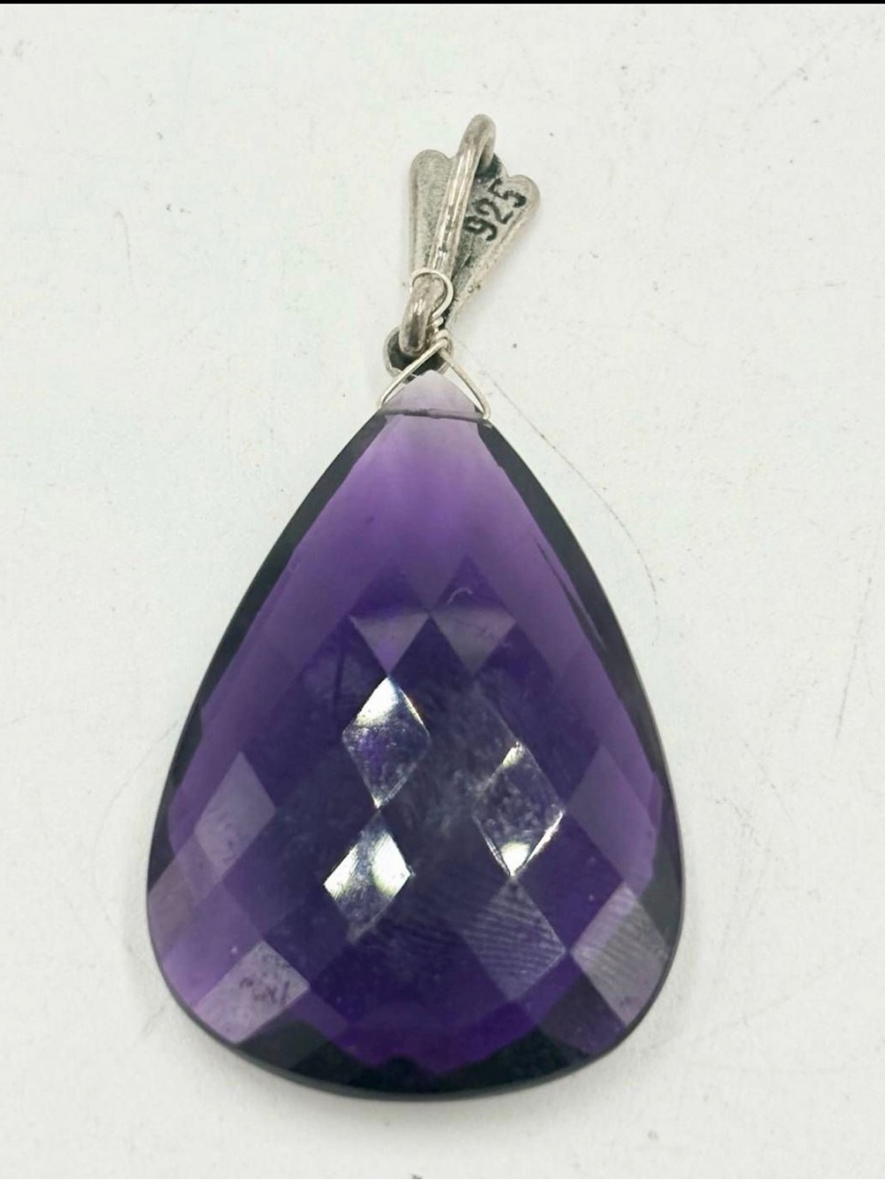 Amethyst Teardrop Faceted Pendant with Sterling Silver